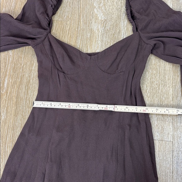Aritzia Wilfred Novella Long Puff Sleeve Mini Dress Chocolate Mocha Brown size 4 - Picture 12 of 15